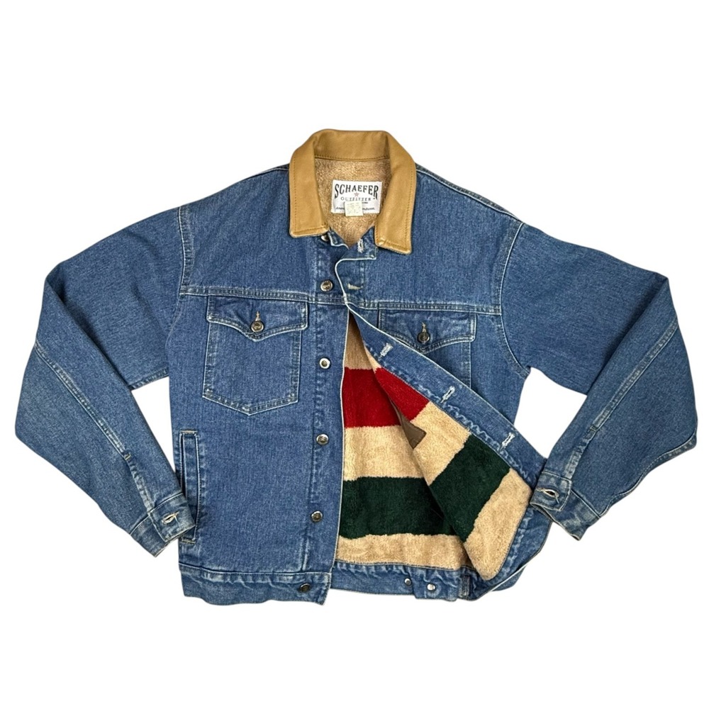 Vtg Schaefer Outfitter Jacket Mens S Denim Sherpa Lined Ranchwear Western READ